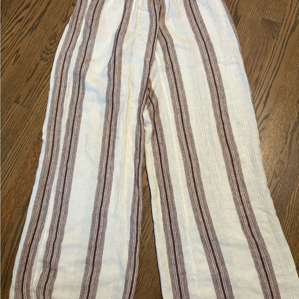 Sincerely Jules White Wide-Leg Pants with Brown Stripes